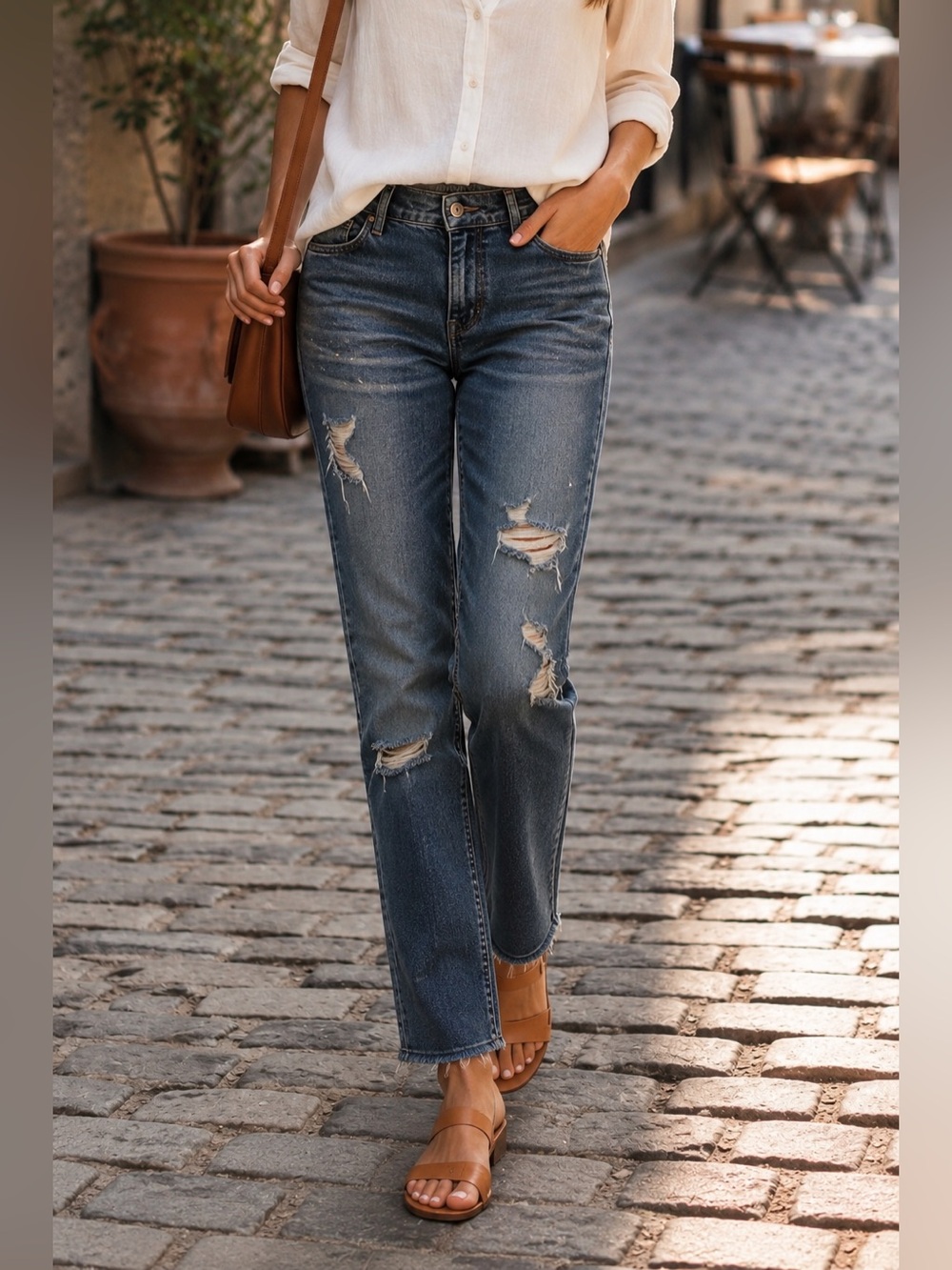HOLLISTER Women’s Customized Distressed Y2K Boyfriend Blue Jeans Sz 34x 30